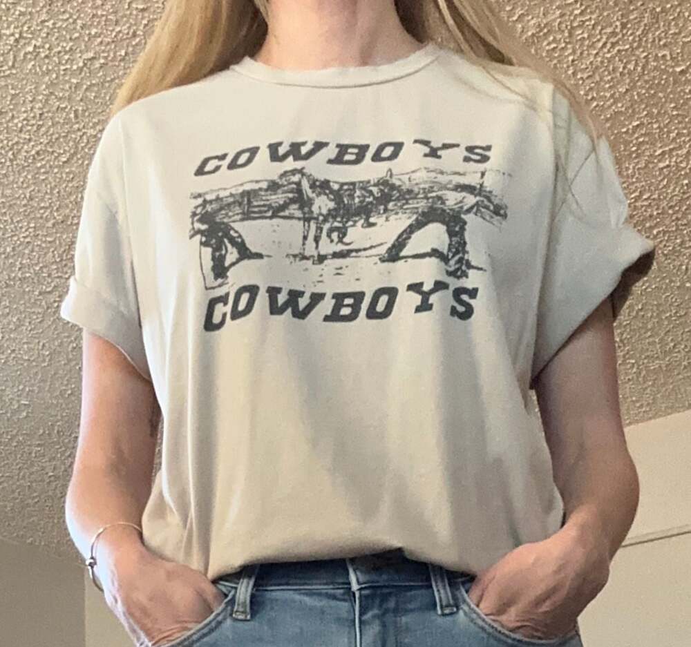 Brandy Melville John Galt Tan Cowboys Graphic Oversized T-Shirt